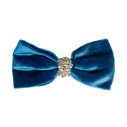 Diamanté Blue Velvet - Bow Hair Clip