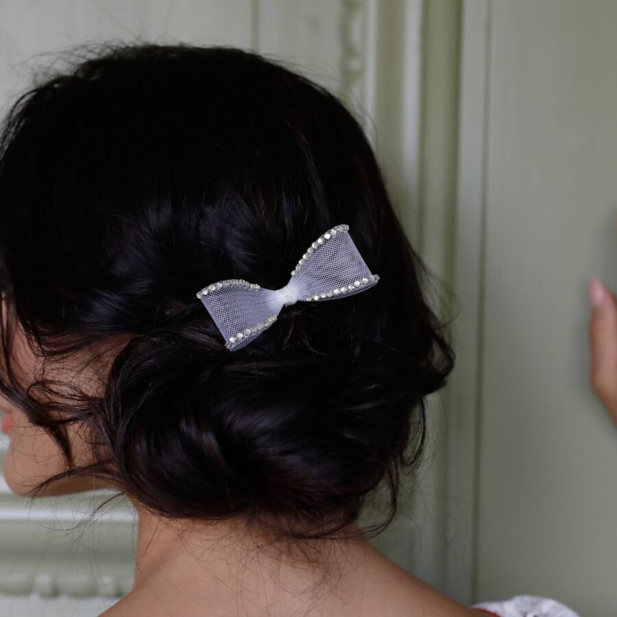 White Crinoline Bow Hair Slide